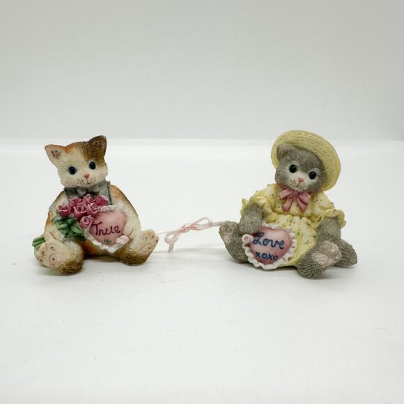 Vtg Calico Kittens Enesco Cats Figurine Linked True Love Wedding Anniversary - Picture 1 of 6